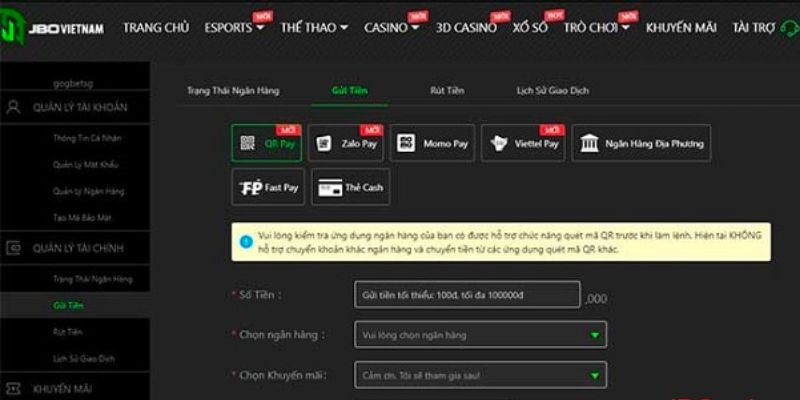 Lưu ý khi tiến hành nạp tiền tại JBO